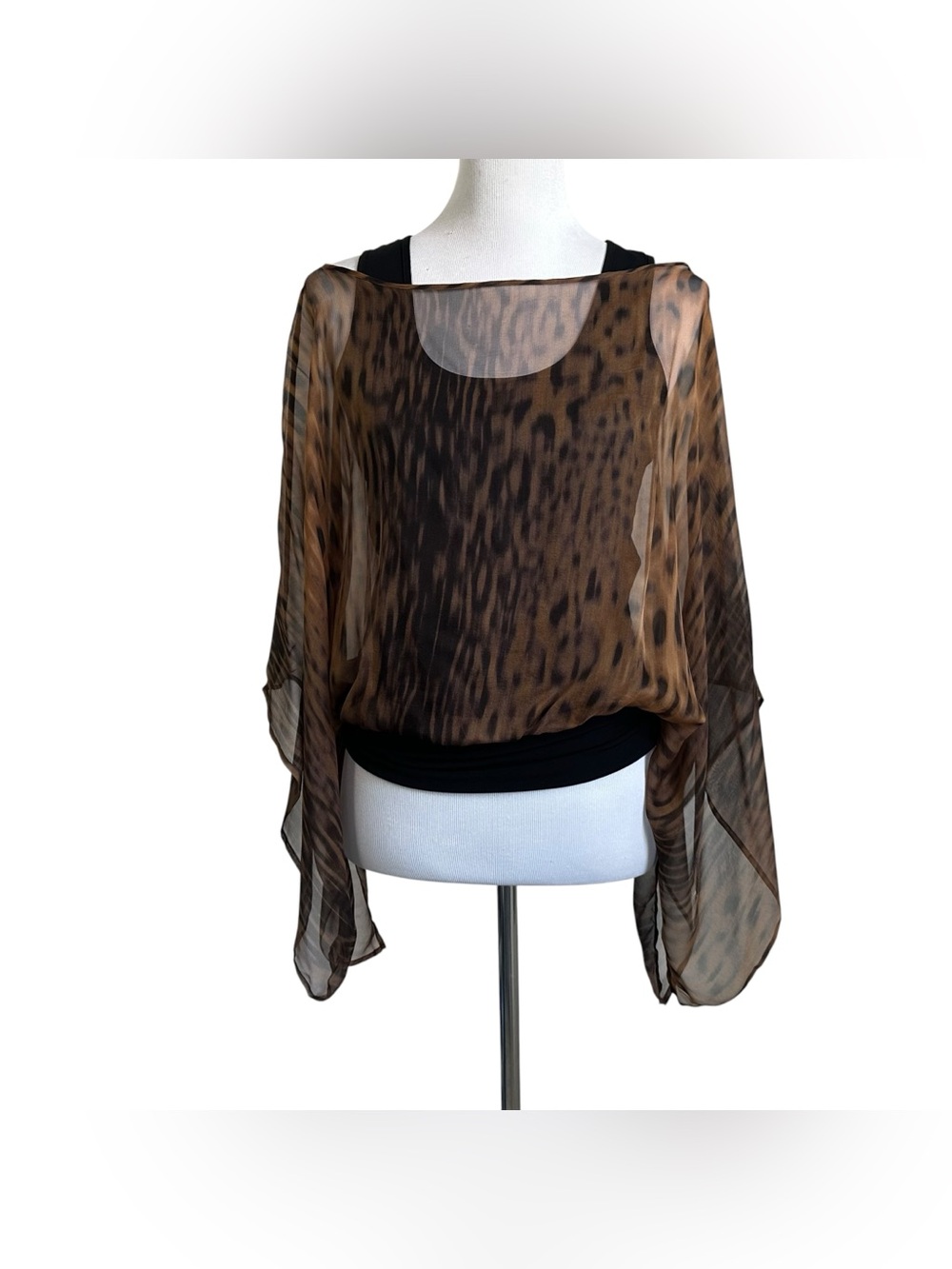 Max Mara Studio Womens Animal Print Sheer Overlay Top Sz Medium Brown Black
